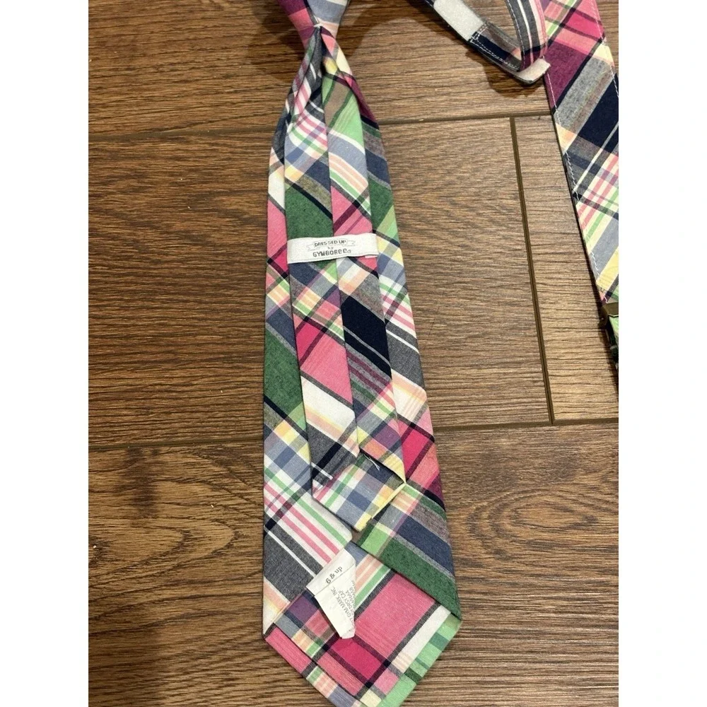 Dressed Up Gymboree Sz 6 And  Up Pink Plaid Suspenders Set Bow tie Tie Lot